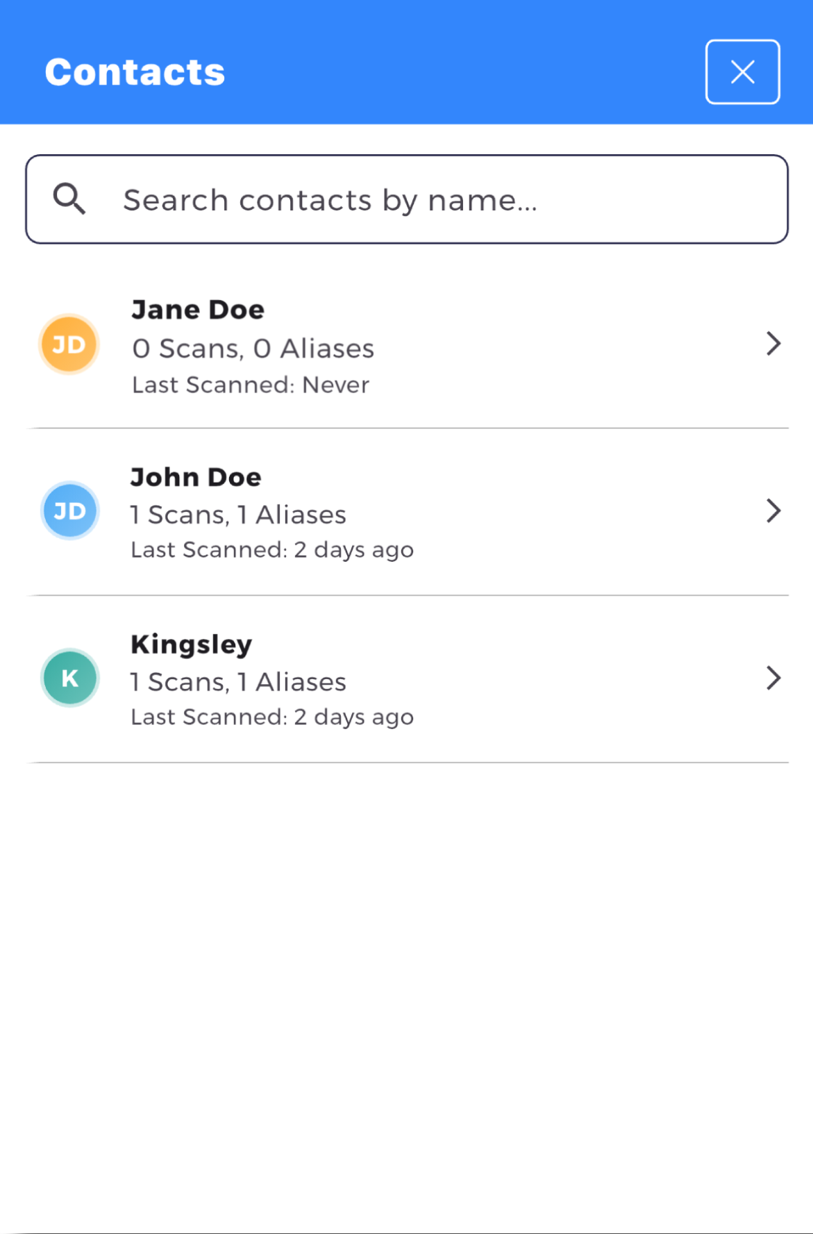 Add to contacts screen