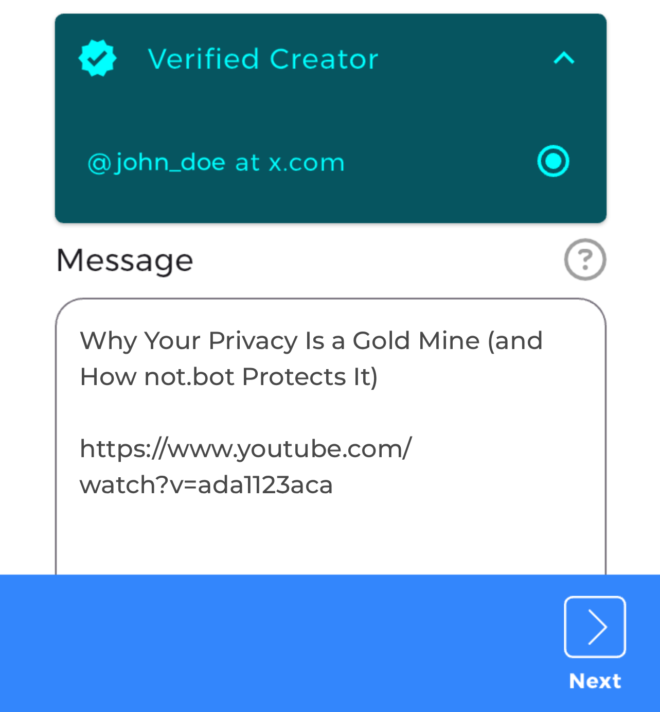 Creator screenshot message