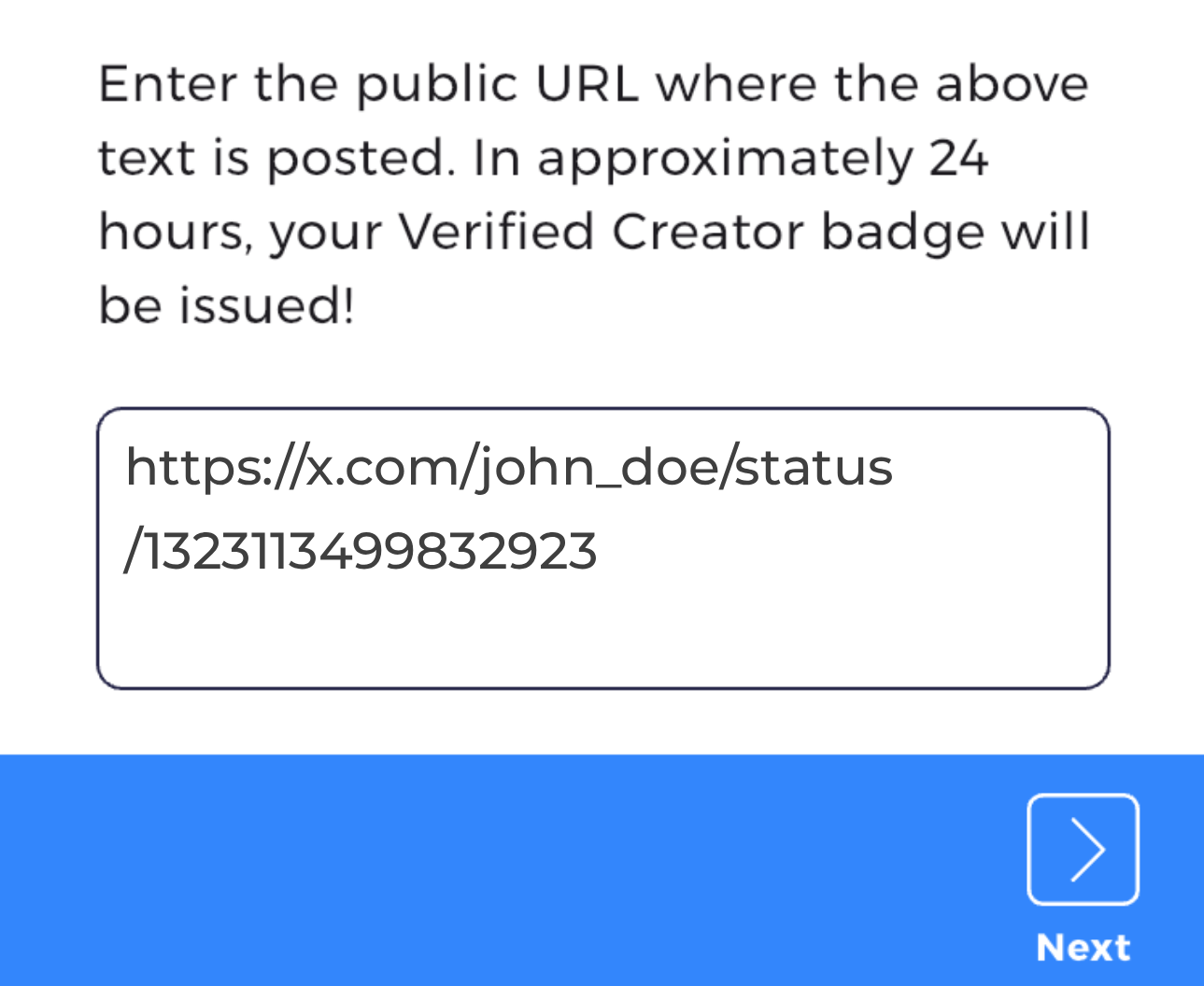 URL to prove Verified Creator